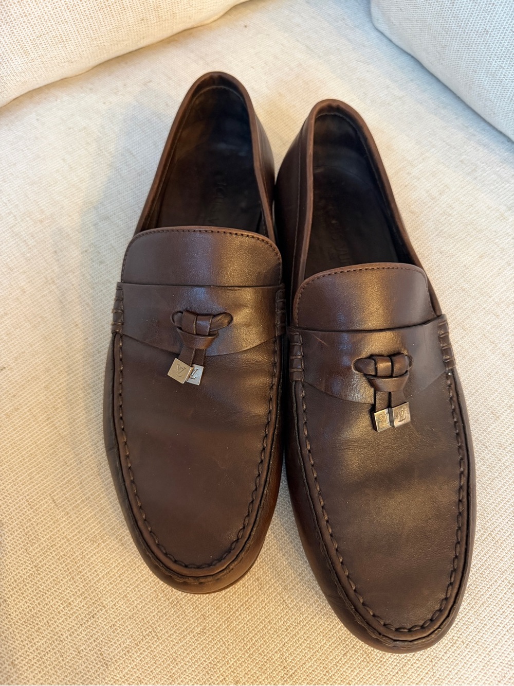 Louis Vuitton Brown Leather LV Logo Loafers Men’s Size 10